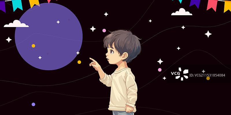 男孩伸手去摘星星图片素材