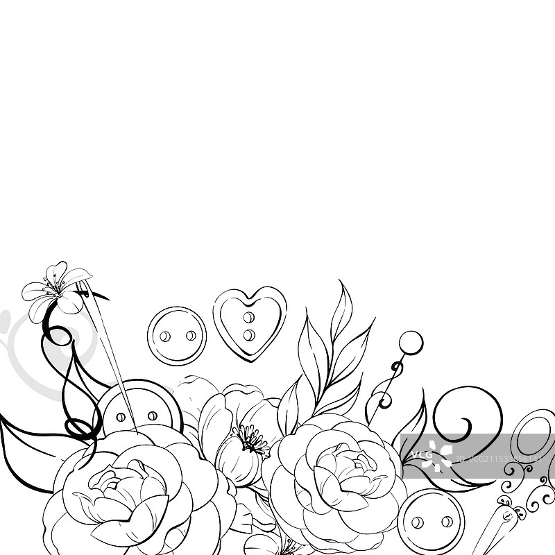 复古缝纫工具模板与花卉图片素材