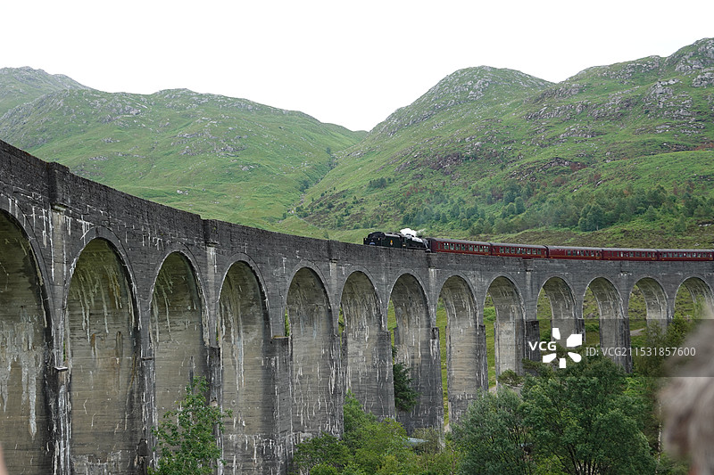 格兰芬南高架桥，蒸汽机车，雅各宾快车，哈利波特火车，格兰芬南，苏格兰，英国图片素材