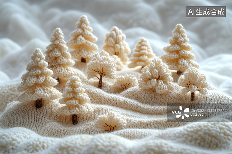 【AI数字艺术】白色毛线编织的树林图片素材