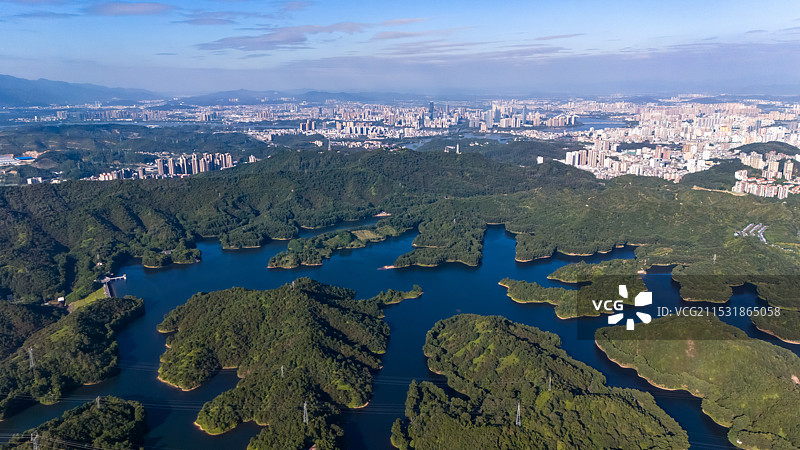 广东省惠州市红花湖景区航拍视角图片素材