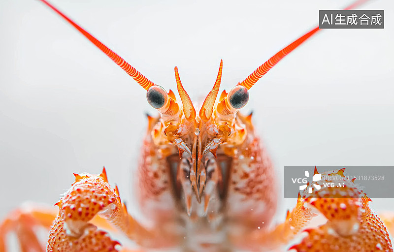 【AI数字艺术】一只红色的龙虾，背景是纯白色的。龙虾的身体呈现出鲜艳的橙红色，带有斑点和条纹，钳子张开，显得非常生动图片素材