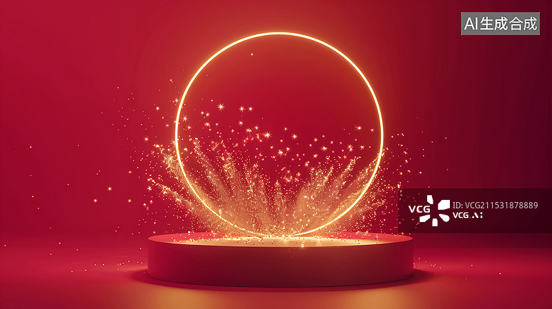 【AI数字艺术】春节双十二促销电商产品展台焰火红色背景图片素材