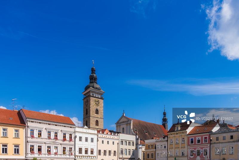 捷克共和国，南捷克州，南波西米亚，捷克布杰约维采ČESKÉ BUDĚJOVICE，百威小镇，黑塔图片素材