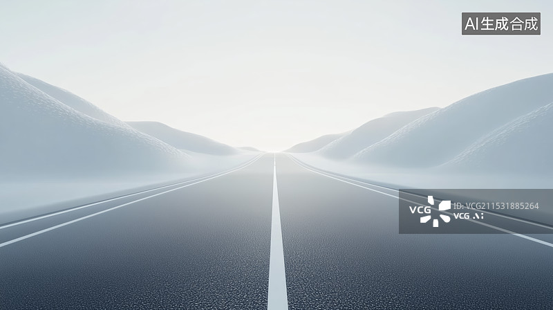 【AI数字艺术】冬季公路与白色的雪山场景图片素材