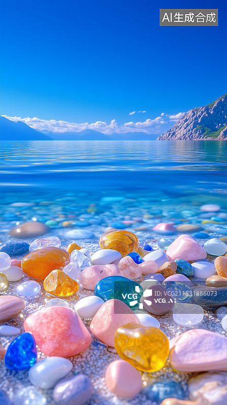 【AI数字艺术】晶莹剔透的彩色鹅卵石图片素材