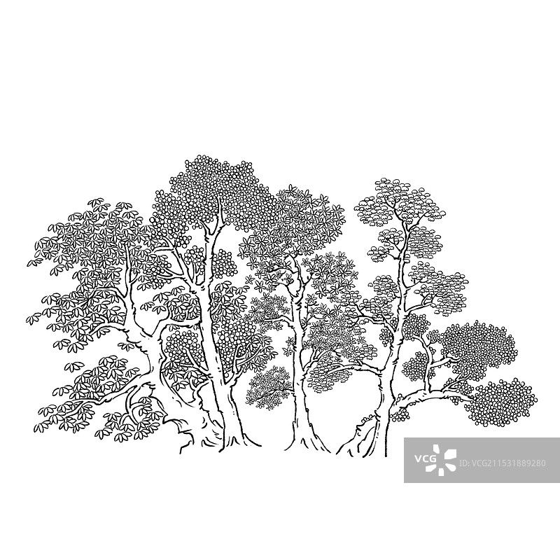 手绘传统山水画插画线稿图片素材