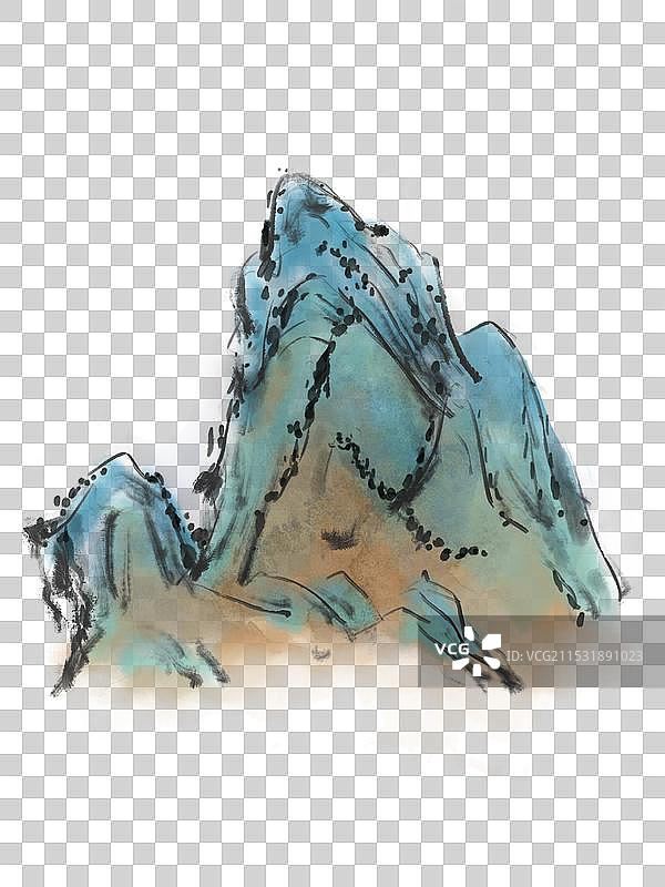 水彩手绘免抠青绿山水图片素材