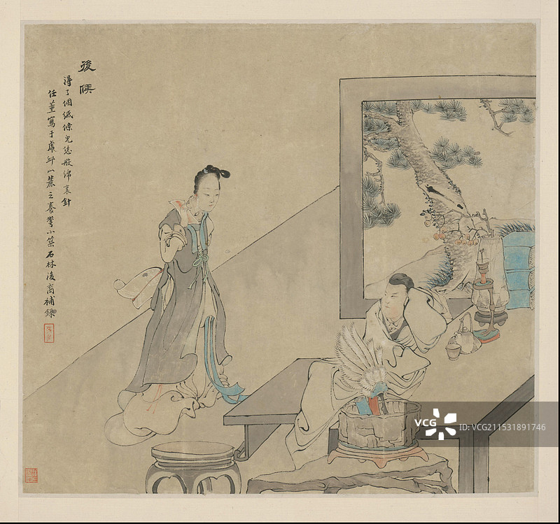 清代绘画艺术品，任薰，西厢记图册，后侯图片素材