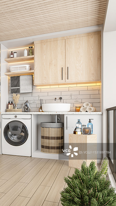 现代阳台洗衣房嵌入式洗衣机图片素材