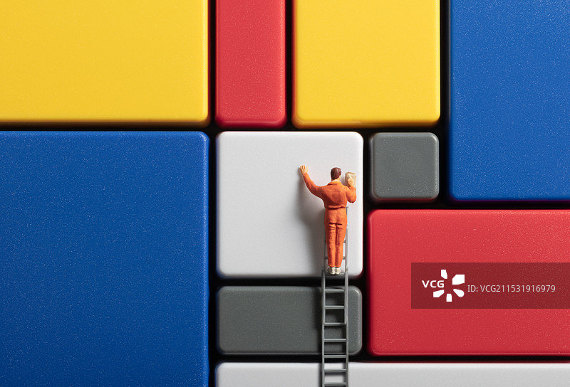 微缩创意莫德里安格子与粉刷匠图片素材