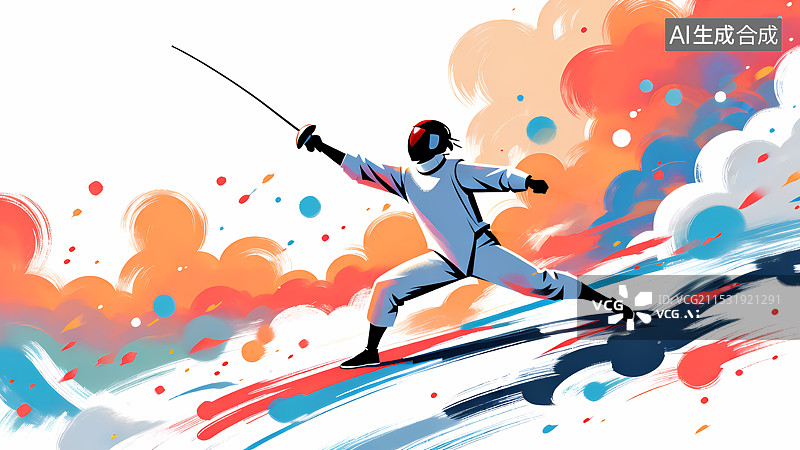 【AI数字艺术】击剑人物插画图片素材
