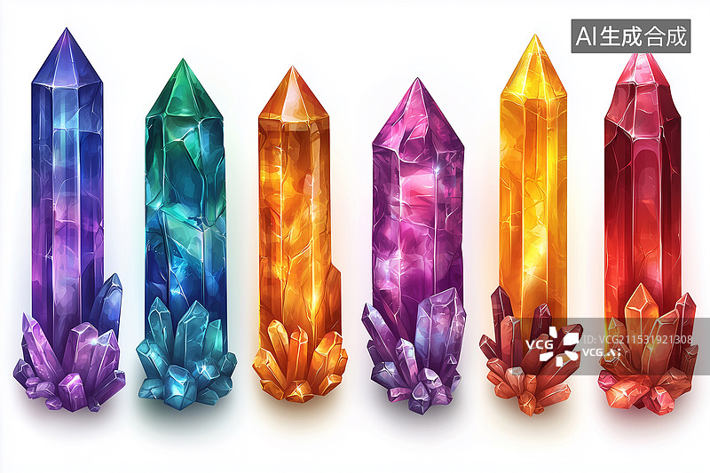 【AI数字艺术】写实切面水晶宝石，带有棱镜效果和彩虹反射，白色背景隔离。高质量3D宝石设计，适合珠宝、奢华和装饰概念图片素材