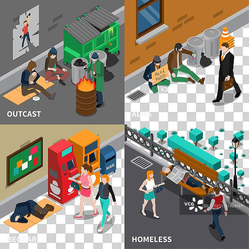 无家可归者等距设计概念图片素材