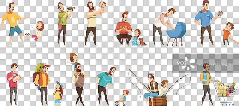 父亲身份复古卡通图标集图片素材