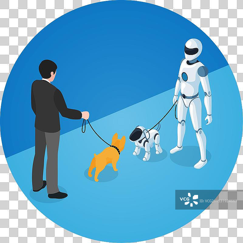 狗主人和家用机器人与机器人狗图片素材