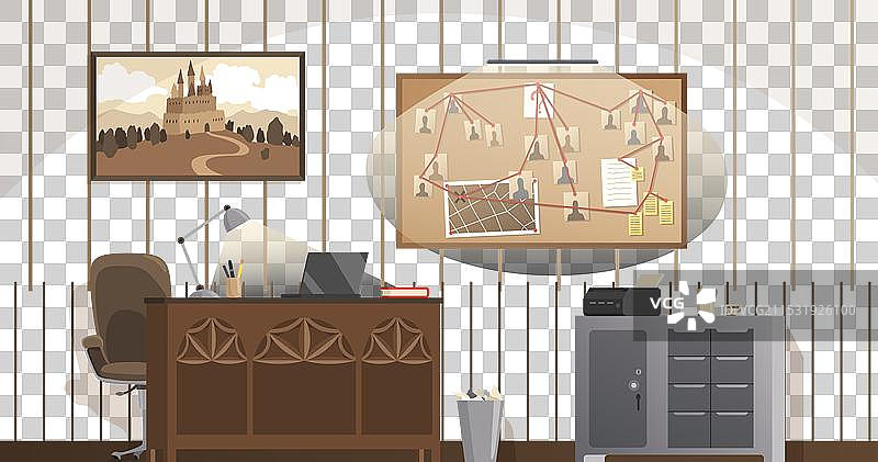 侦探办公室内部，犯罪与罪犯图片素材