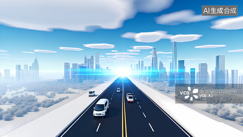 【AI数字艺术】城市公路插画图片素材