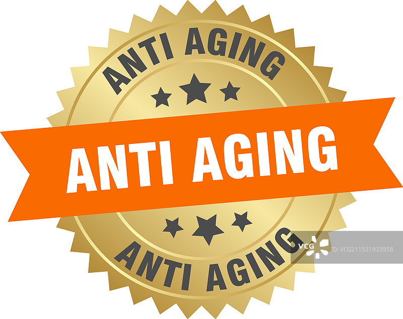 抗衰老 圆形橙色和金色标签图片素材