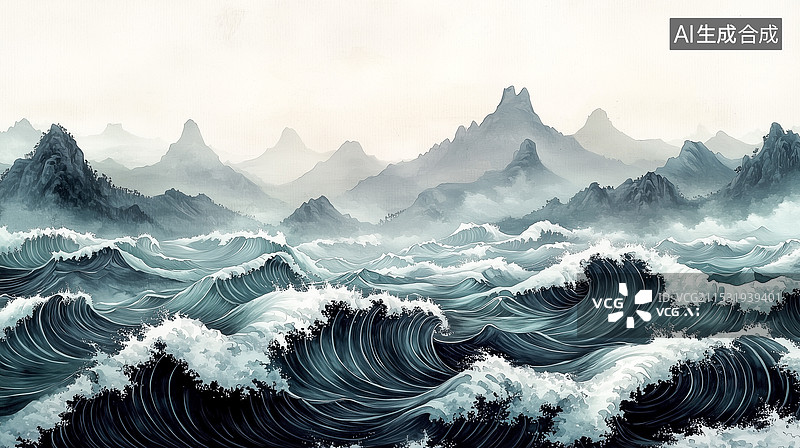 【AI数字艺术】中华成语典故长江后浪催前浪插图图片素材