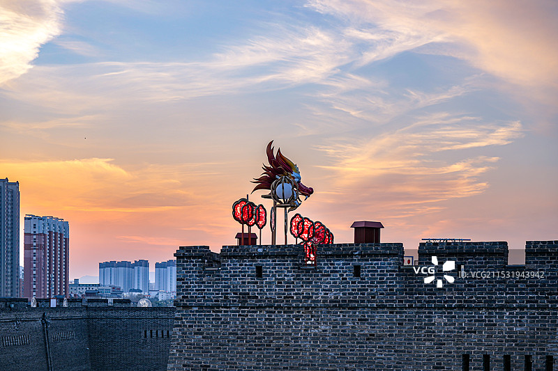 山西大同古城 古城墙和落日彩霞图片素材