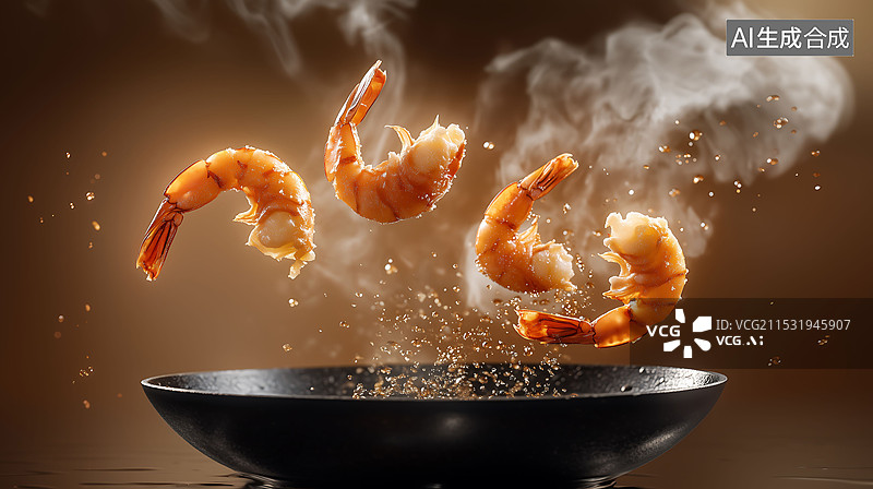 【AI数字艺术】正在制作的美食红烧大虾　横版图片素材