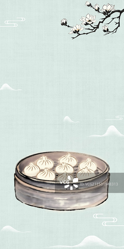 中国风国风水墨风上海特色小吃南翔小笼包插画健康特色美食年俗美味二十四节气插画图片素材