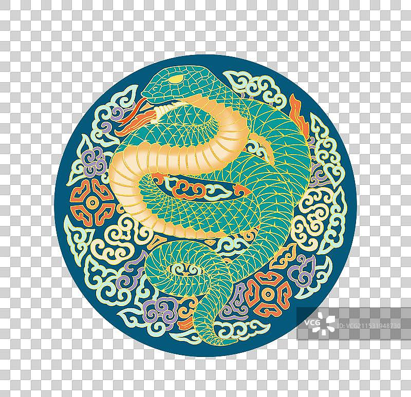 蛇年国潮风彩色纹样图片素材