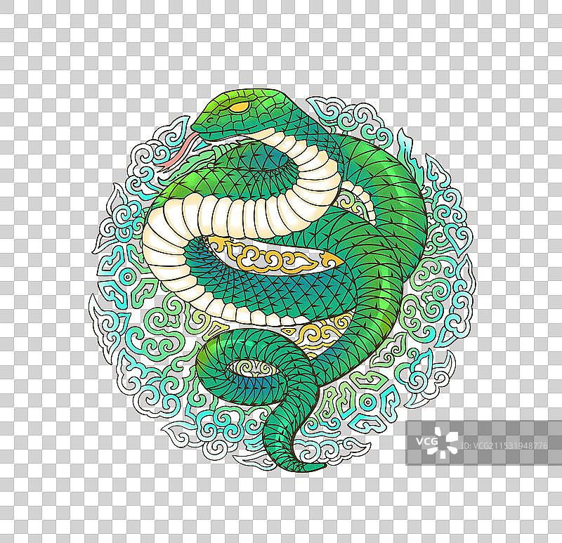 蛇年国潮风彩色纹样图片素材