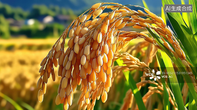 【AI数字艺术】谷穗稻花香水稻特写图片素材