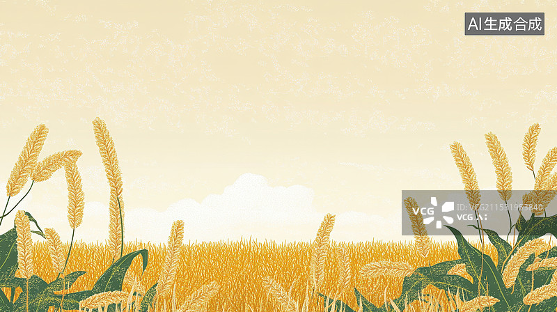 【AI数字艺术】水稻中式简约插画图片素材