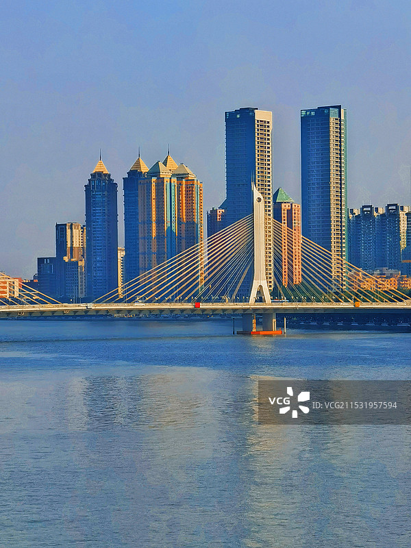 夕阳下海印桥和滨江中路高楼图片素材