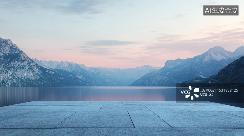 【AI数字艺术】高山湖泊自然风光和平台广场图片素材