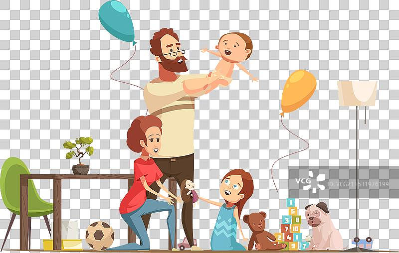 复古卡通风格的家庭住宅海报图片素材