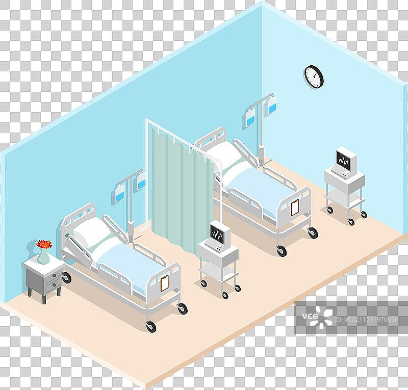 医院病房等距室内设计图片素材