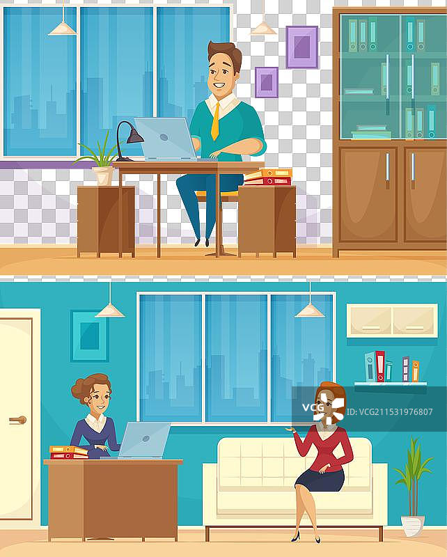 办公室工作人员的两个卡通横幅图片素材