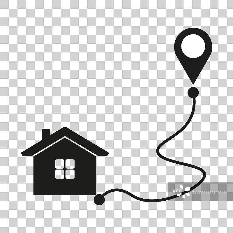 房屋位置图标，带有回家的路径图片素材