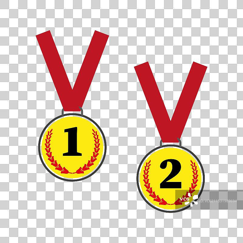 红色的第一和第二名获胜者奖牌数字图片素材