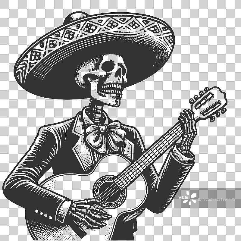 骷髅玛利亚奇乐队演奏吉他图片素材