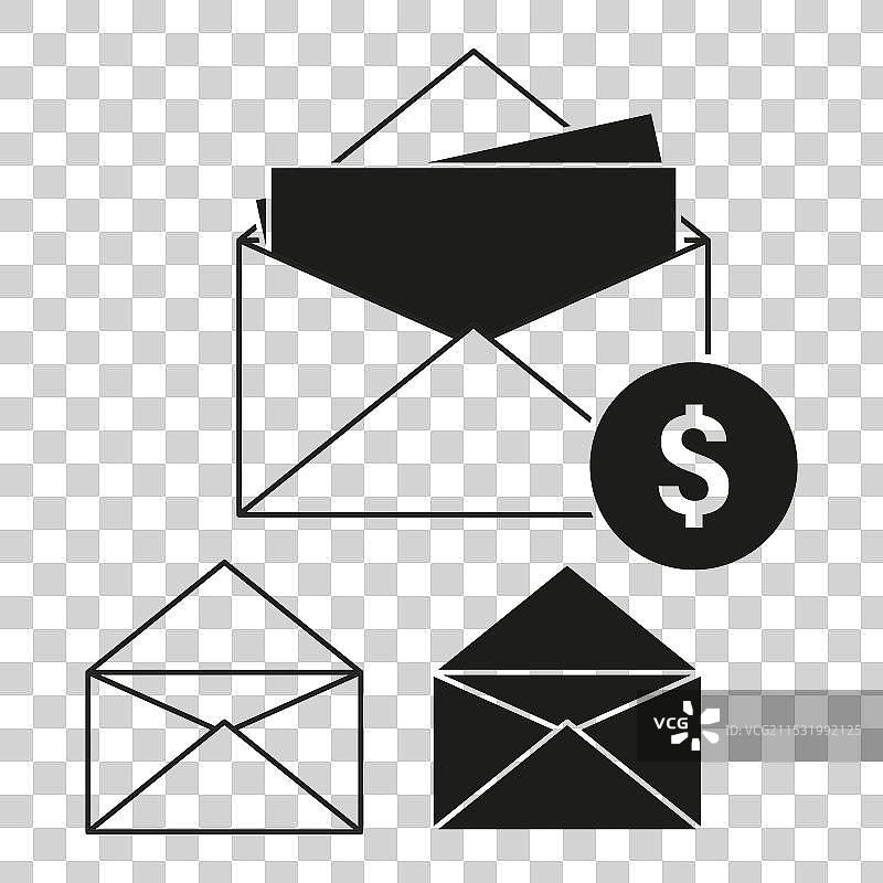 带有钱币图标的信封，表示金融交易图片素材