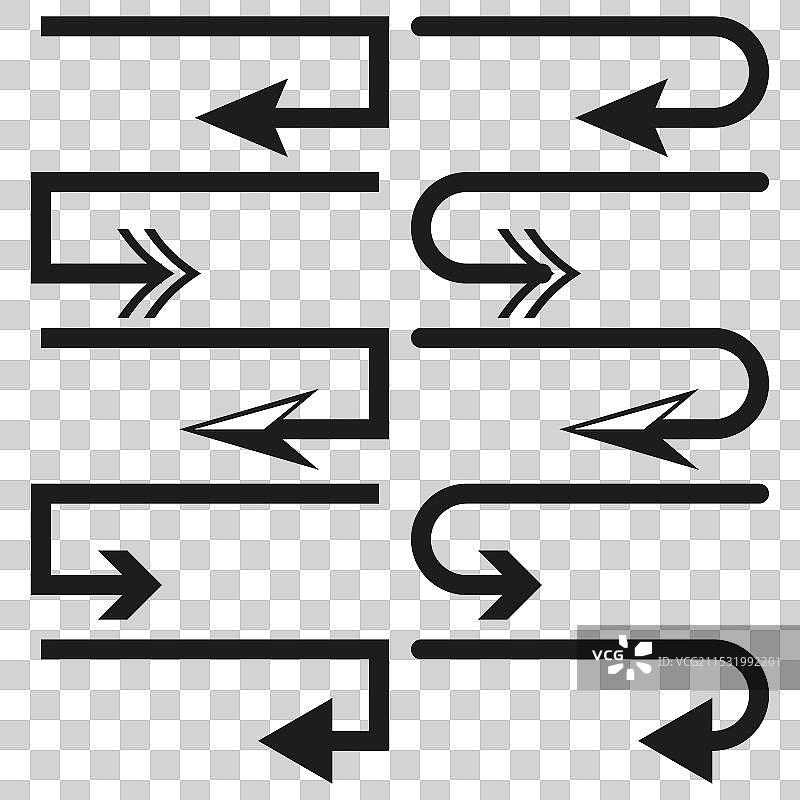 粗黑色弯曲箭头方向图标图片素材