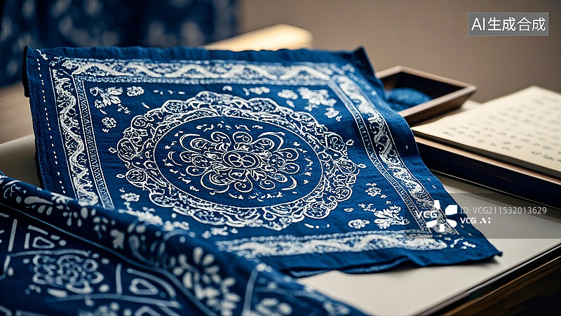 【AI数字艺术】中国传统手工艺蓝印花布图片素材