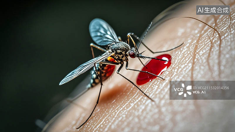 【AI数字艺术】皮肤上一只吸满血的蚊子微距图片素材