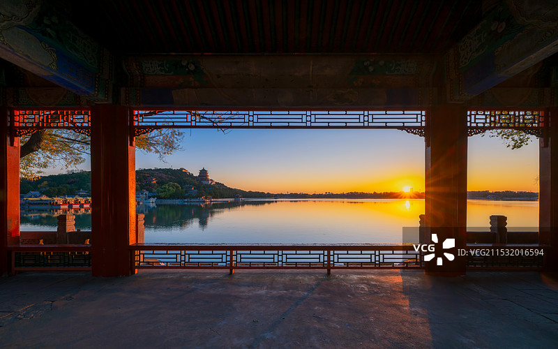 颐和园豳风桥日出图片素材