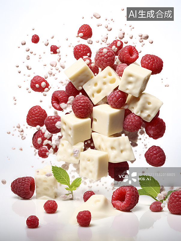 【AI数字艺术】白巧克力与覆盆子图片素材