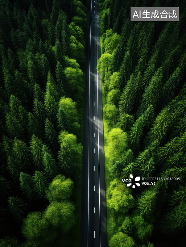 【AI数字艺术】森林公路图片素材