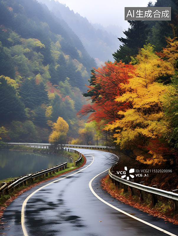 【AI数字艺术】秋天山里的小路图片素材