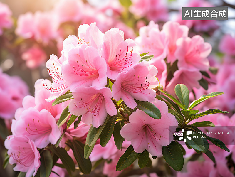 【AI数字艺术】公园里粉红色开花植物的特写镜头图片素材
