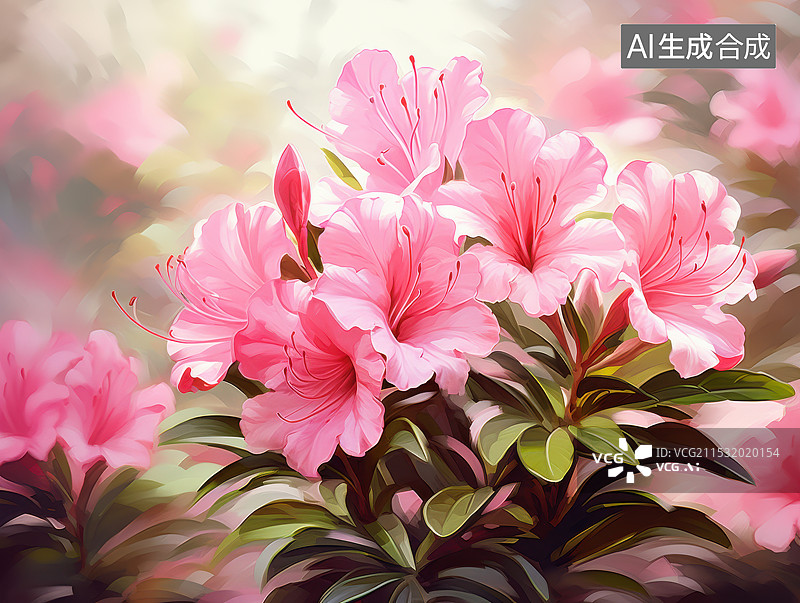 【AI数字艺术】公园里粉红色开花植物的特写镜头图片素材