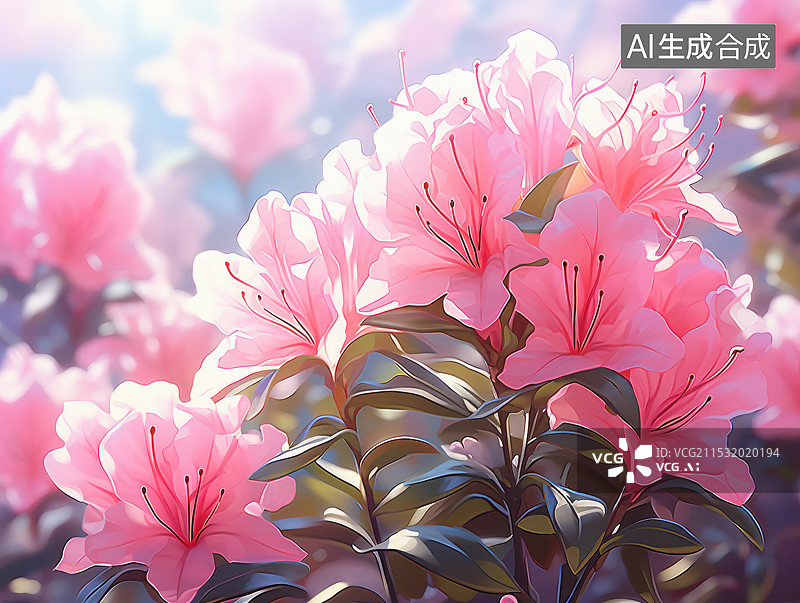 【AI数字艺术】公园里粉红色开花植物的特写镜头图片素材